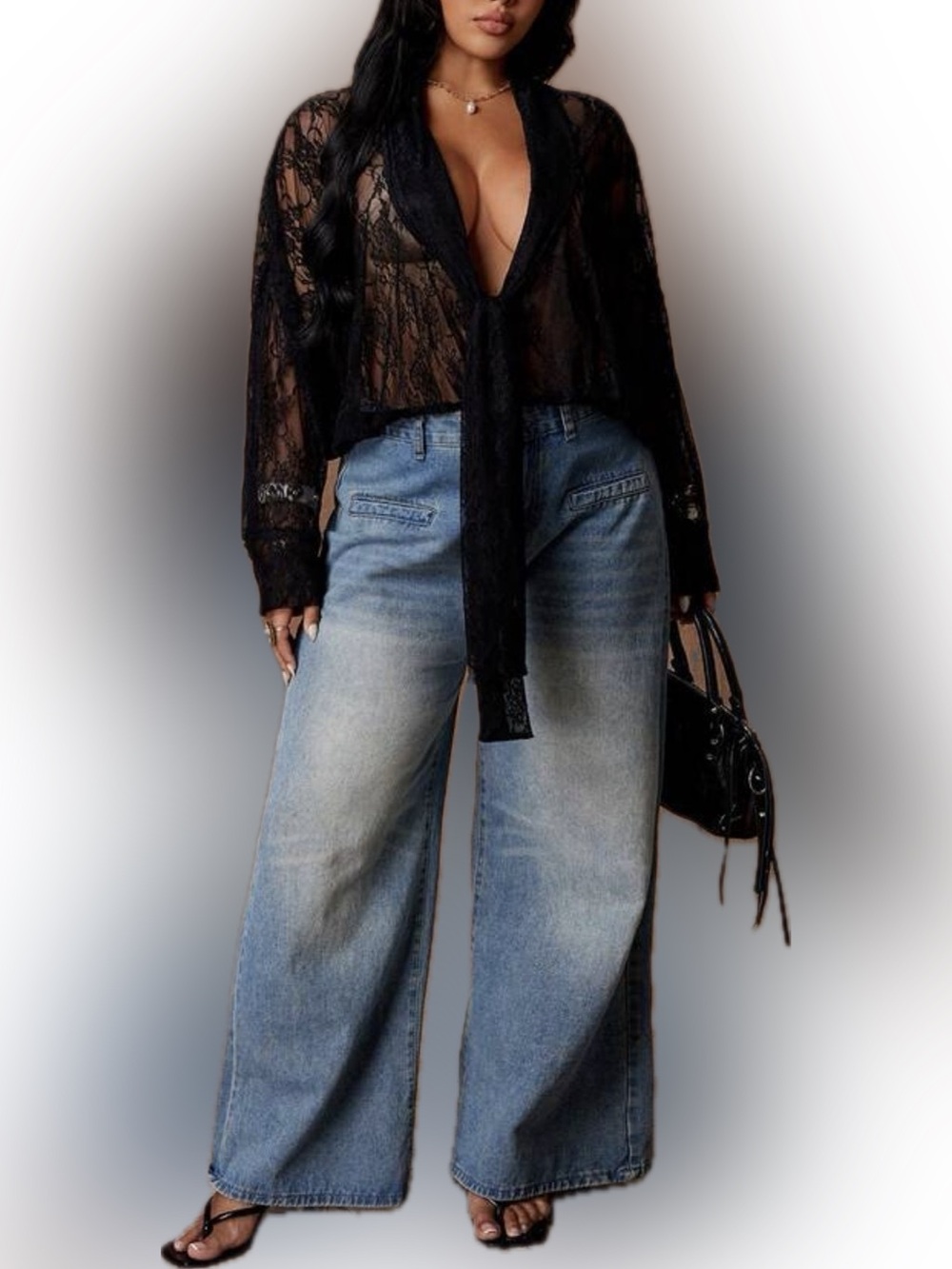 PLUS Lace Tie-Front Blouse - Picture 4 of 5